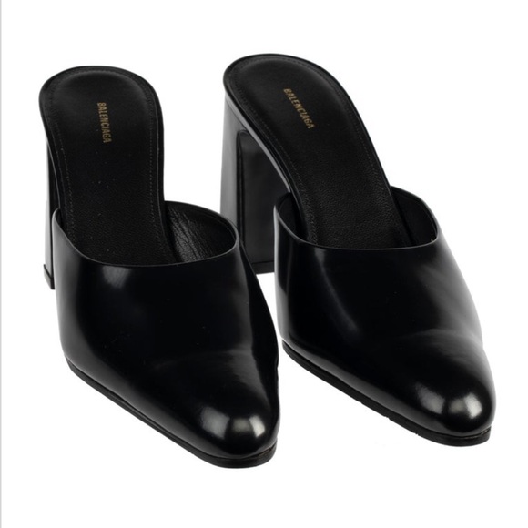 Balenciaga Black Leather Block Heel Mules size 40 - Picture 6 of 10